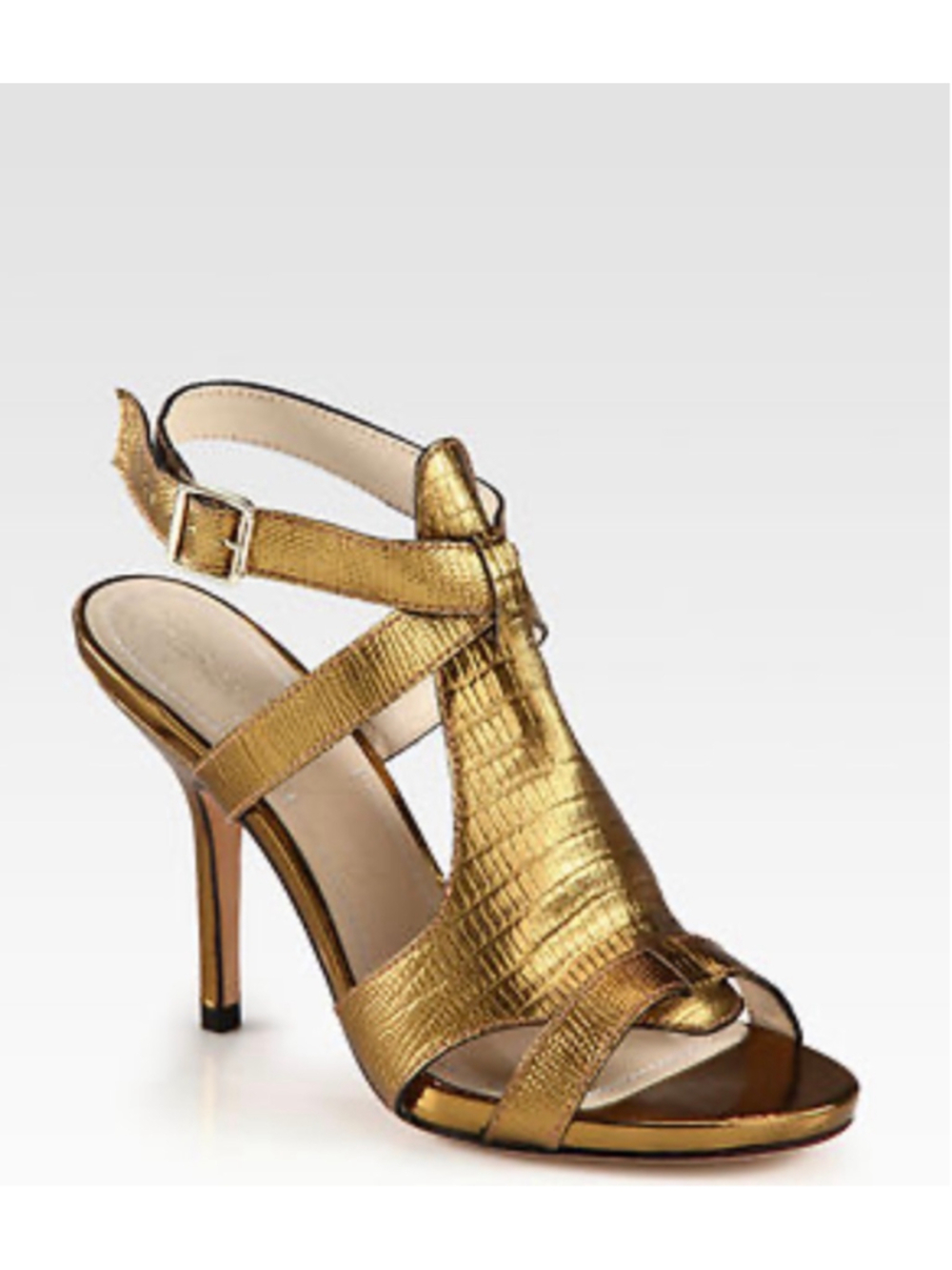 Elizabeth and James Metallic Gold Leather Strappy Heels Sandals Size 10B Spain
